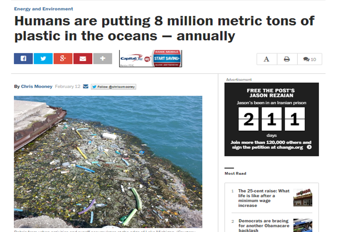 Bange for at dø Følelse Svinde bort The Washington Post: Humans are putting 8 million metric tons of plastic in  the oceans — annually | Second Chance Toys